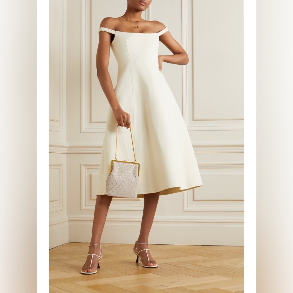 Khaite Uma off-the-shoulder Melton wool-blend midi dress